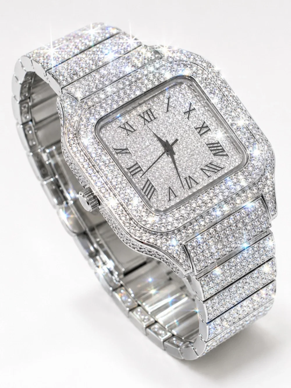 VVS Bustdown Simulated Diamond Stainless Steel Watch Iced Out Luxury Hip Hop